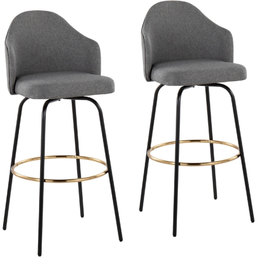 Ahoy 29" Bar Stool in Grey Fabric, Black Metal & Gold (Set of 2)